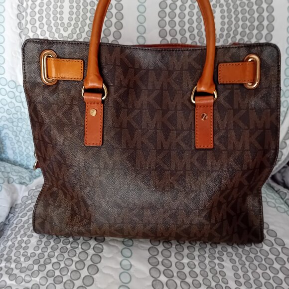 Michael Kors Hamilton Est/West Brown Logo Satchel Purse Bag - Picture 9 of 16